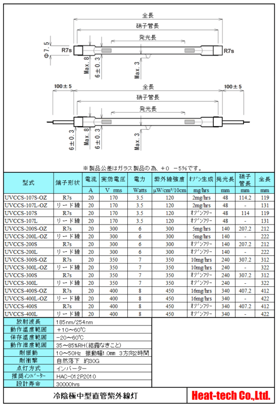 冷陰極中型直管紫外線灯　UVCCSシリーズ